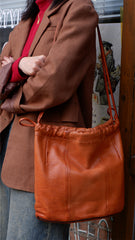 Soft Waxy Leather Drawstring Tote Bag