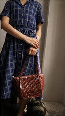 Woven Leather Small Underarm Tote Bags