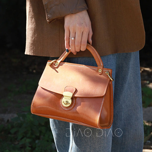 Handstitched Leather Satchel Handbag For Women