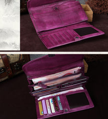 Distressed Leather Long Checkbook Wallet Purse Womens
