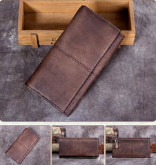 Rustic Flat Leather Long Pocketbook Wallet Purse Mens