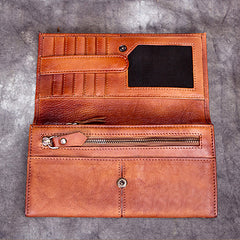 Rustic Flat Leather Long Pocketbook Wallet Purse Mens