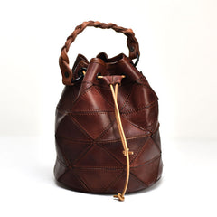 Stitching Leather Drawstring Bucket Bags