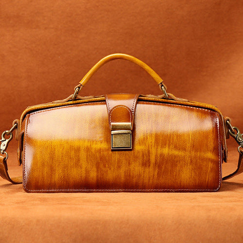 Vintage Leather Top Handle Handbag Bowling Doctor Bag Style 