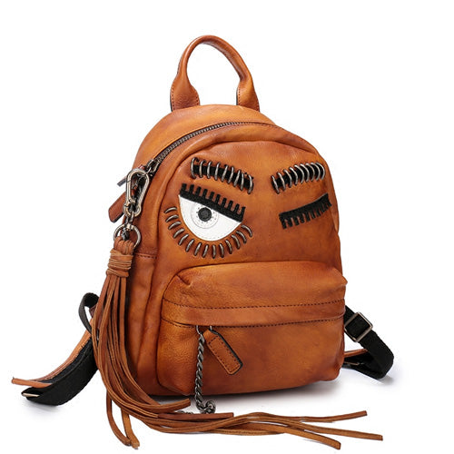 designer leather backpacks purse Cute Eyelid Genuine Leather Zip Bookbag Backpack Bags For Women – iLeatherhandbag