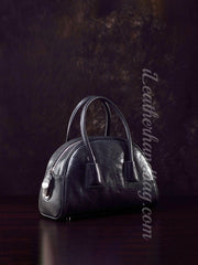 black Leather Dome Satchel Handbag Women's Dome Satchel Bag 
