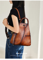 Vintage Brown Genuine Leather Backpack Purse Anti Theft Leather Backpack Women 