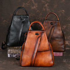 Vintage Brown Genuine Leather Backpack Purse Anti Theft Leather Backpack Women 