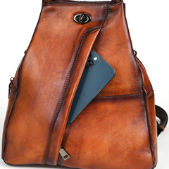 details of Distressed Cowhide Leather Backpack Anti Theft Leather Backpack Women