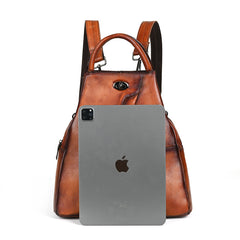 Vintage Brown Genuine Leather Backpack Purse Anti Theft Leather Backpack Women 
