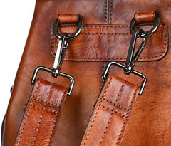 side of Vintage Genuine Leather Backpack Purse Anti Theft Leather Backpack Women 