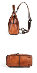 side of Vintage Genuine Leather Backpack Purse Anti Theft Leather Backpack Women 