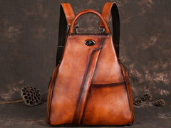 Vintage Brown Genuine Leather Backpack Purse Anti Theft Leather Backpack Women 