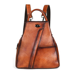 Vintage Brown Genuine Leather Backpack Purse Anti Theft Leather Backpack Women 