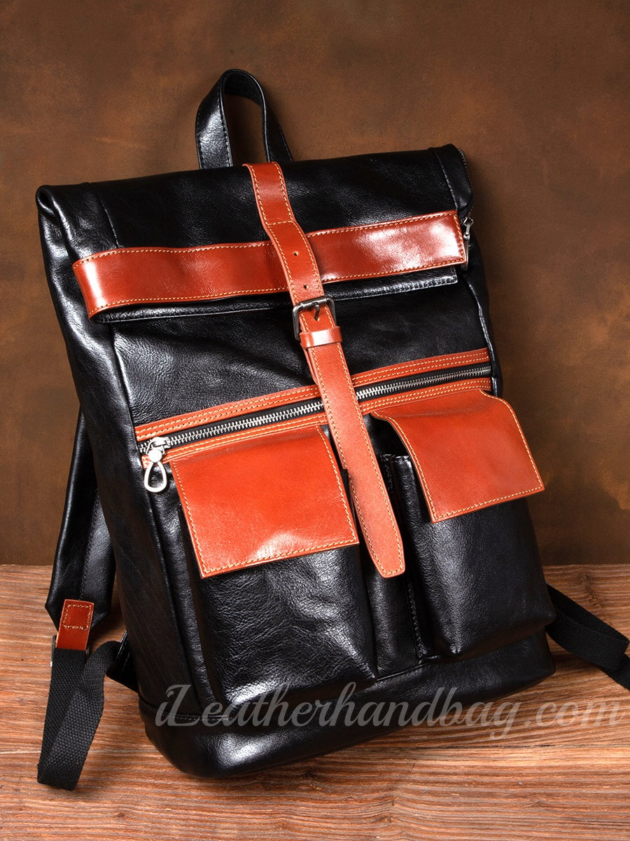 Black Genuine Leather Mens Backpack Mens Genuine Leather Backpack Mens Laptop 
