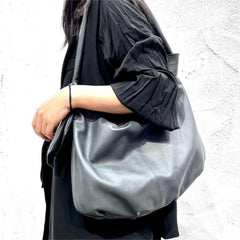 Black Leather Hobo Bag Slouchy Leather Bag Hobo Shoulder Purse 