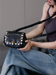 Black Leather Western Rivet Bag Crossbody Bag Purse For Ladies