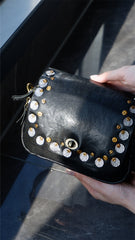 Black Leather Western Rivet Bag Crossbody Bag Purse For Ladies