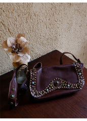 Genuine Leather Western Rivet Bag Shoulder Bag Purse For Ladies