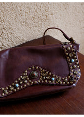 Genuine Leather Western Rivet Bag Shoulder Bag Purse For Ladies