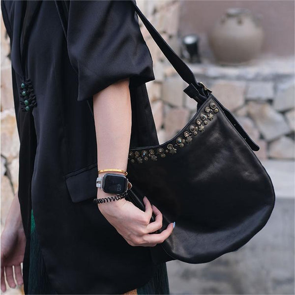 Black Studded Hobo Bag