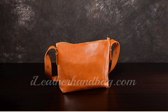 Leather Hobo Bag Brown Genuine Leather Bucket Bag Hobo Shoulder Purse Womens 