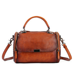 Retro Genuine Leather Boston Bag Brown Satchel Purse Women's Satchel 