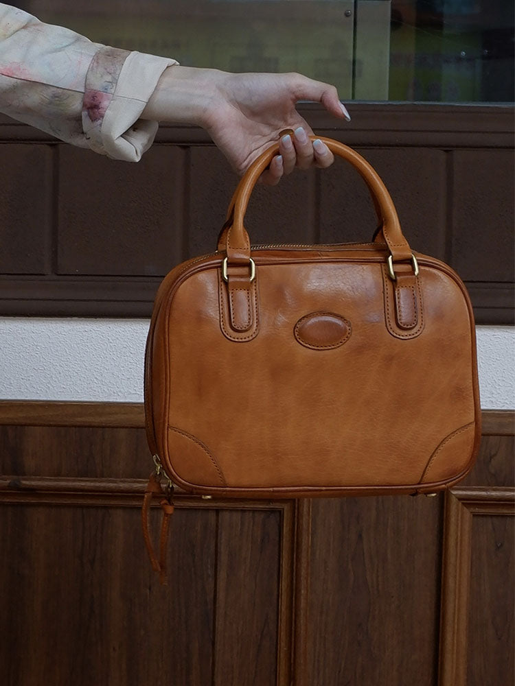 genuine Leather Bowling Bag Purse