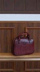 red genuine Leather Bowling Bag Purse