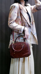 Brown genuine Leather Bowling handbag