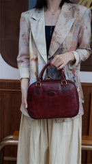 genuine Leather Bowling Bag Purse