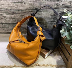Women's Soft Genuine Leather Hobo Bag brown Cowhide Leather Crescent Shoulder Bag 