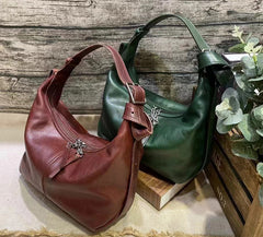 Women's Soft Genuine Leather Hobo Bag Cowhide Leather Crescent Shoulder Bag 