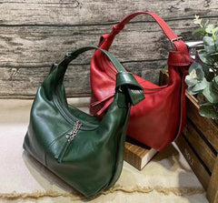 Women's Soft Genuine Leather Hobo Bag green Cowhide Leather Crescent Shoulder Bag 