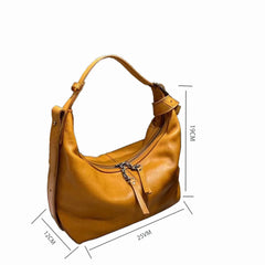 Women's Soft Genuine Leather Hobo Bag Cowhide Leather Crescent Shoulder Bag 