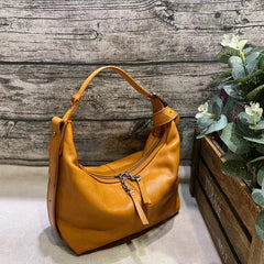 Women's Soft Genuine Leather Hobo Bag Cowhide Leather Crescent Shoulder Bag 