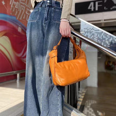 Women's Soft Genuine Leather Hobo Bag Cowhide Leather Crescent Shoulder Bag 