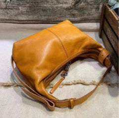Women's Soft Genuine Leather Hobo Bag Cowhide Leather Crescent Shoulder Bag 