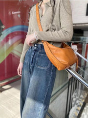 Women's Soft Genuine Leather Hobo Bag Cowhide Leather Crescent Shoulder Bag 