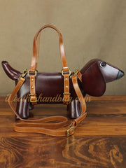 Genuine Leather Handbag Dachshund Shaped Bag Wiener Dog Shaped Bag Womens 