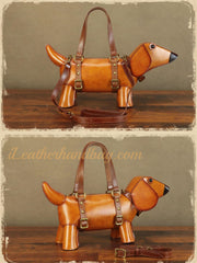 Genuine Leather Handbag Dachshund Shaped Bag Wiener Dog Shaped Bag Womens 