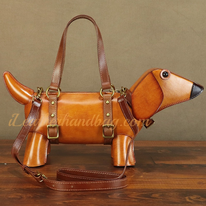 Dachshund Shaped Bag Wiener Dog Shaped Bag Handmade Genuine Leather Handbag Womens