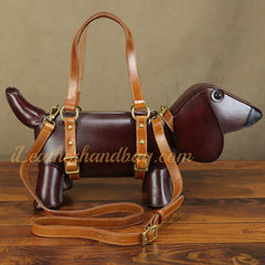 Genuine Leather Handbag Dachshund Shaped Bag Wiener Dog Shaped Bag Womens 