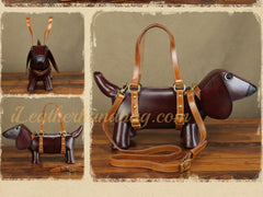 Genuine Leather Handbag Dachshund Shaped Bag Wiener Dog Shaped Bag Womens 