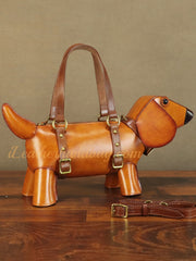 Genuine Leather Handbag Dachshund Shaped Bag Wiener Dog Shaped Bag Womens 