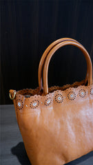 Floral Hollow Carving Leather Small Tote Bag