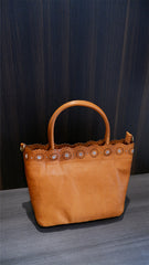 Floral Hollow Carving Leather Small Tote Bag