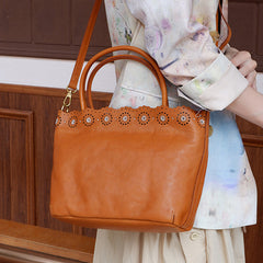 Floral Hollow Carving Leather Small Tote Bag