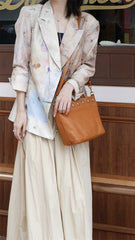 Floral Hollow Carving Leather Small Tote Bag