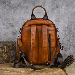 side of Women's Cowhide Leather Backpack Vintage Squirrel Hand painted Leather Backpack